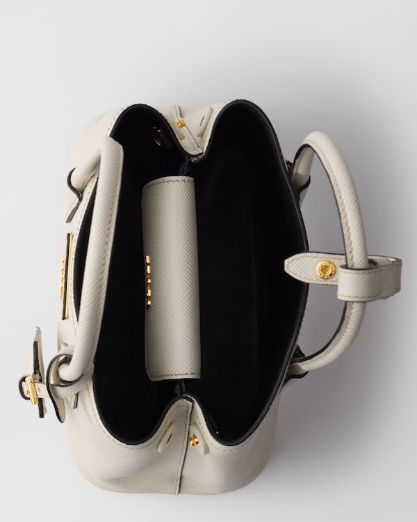 Prada Double Saffiano皮革迷你手袋 - 粉笔白/黑色 Prada Double Saffiano皮革迷你手袋 - 粉笔白/黑色