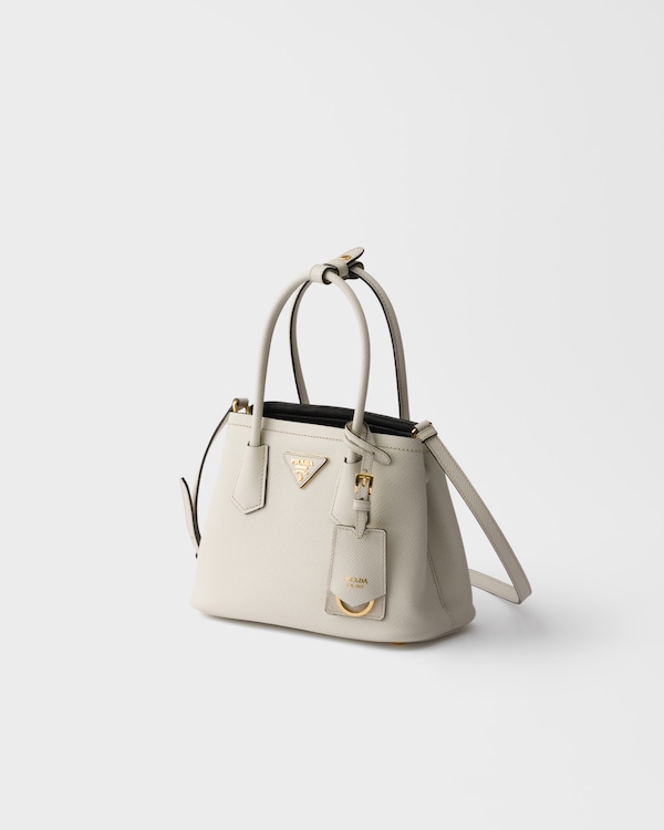 Prada Double Saffiano皮革迷你手袋 - 粉笔白/黑色 Prada Double Saffiano皮革迷你手袋 - 粉笔白/黑色