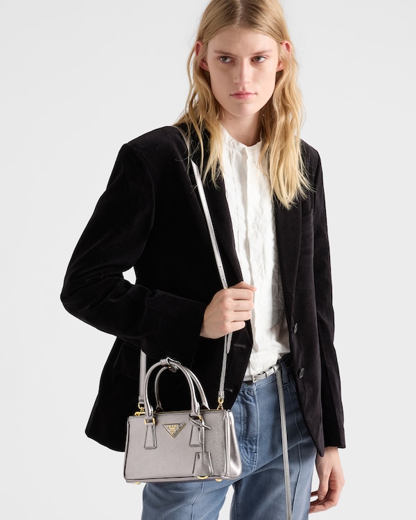 Prada Galleria Saffiano皮革迷你手袋 - 银色 Prada Galleria Saffiano皮革迷你手袋 - 银色