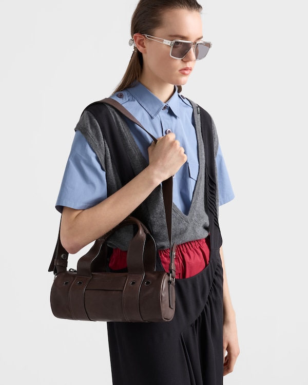 Prada Route 中号皮革手提包 - 咖啡棕 Prada Route 中号皮革手提包 - 咖啡棕