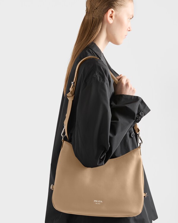 Prada Fold 大号皮革单肩包 - 沙黄色 Prada Fold 大号皮革单肩包 - 沙黄色