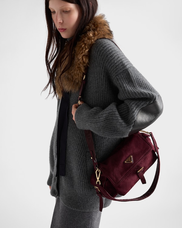 Prada Explore medium suede shoulder bag with flap - Burgundy Prada Explore medium suede shoulder bag with flap - Burgundy