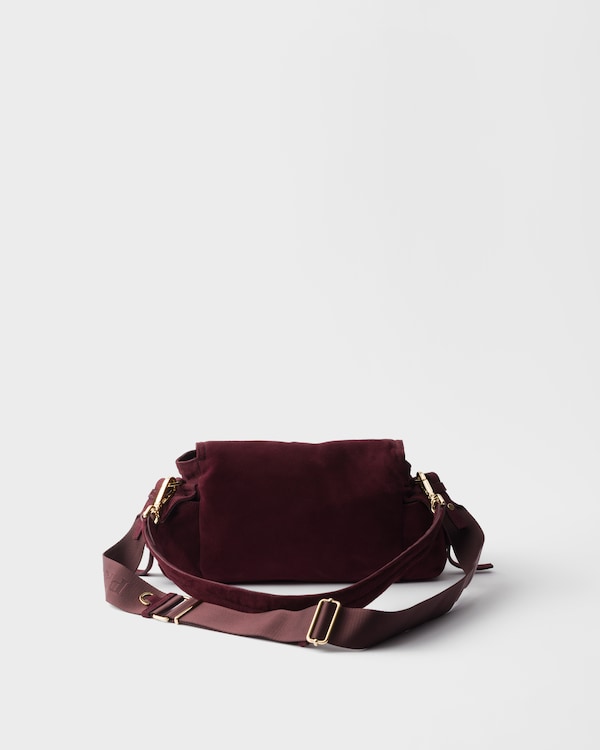 Prada Explore medium suede shoulder bag with flap - Burgundy Prada Explore medium suede shoulder bag with flap - Burgundy
