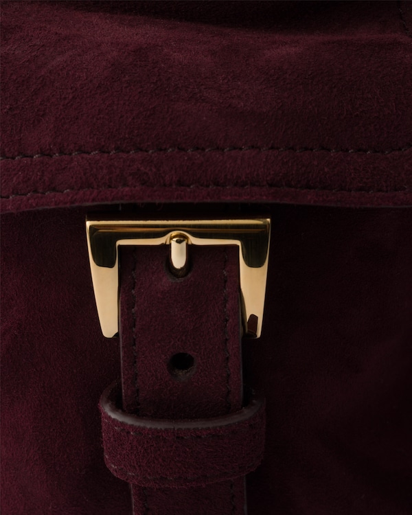 Prada Explore medium suede shoulder bag with flap - Burgundy Prada Explore medium suede shoulder bag with flap - Burgundy