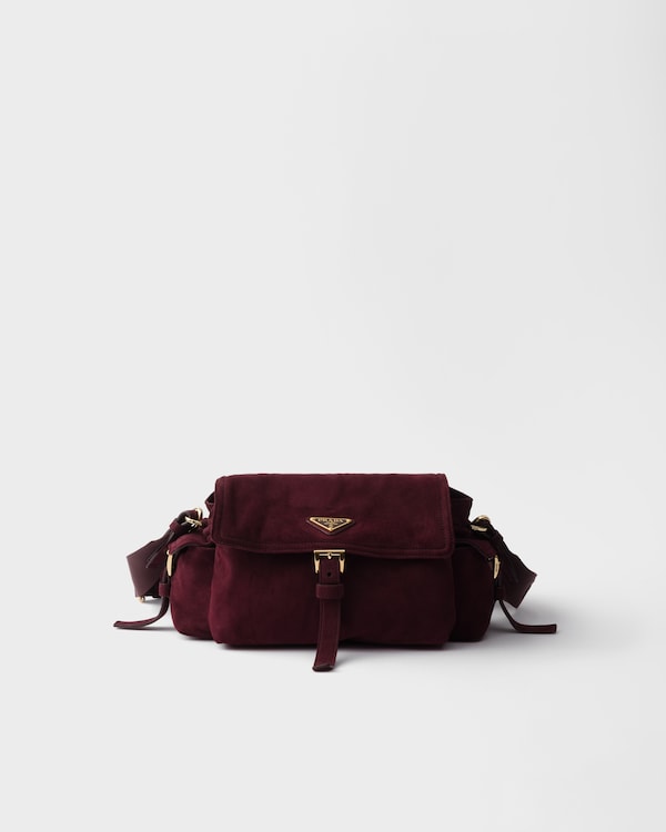 Prada Explore medium suede shoulder bag with flap - Burgundy Prada Explore medium suede shoulder bag with flap - Burgundy