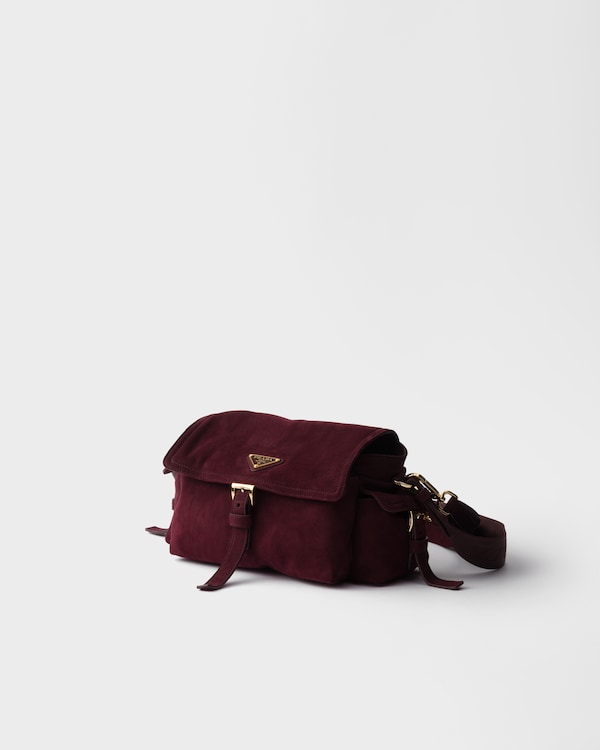 Prada Explore medium suede shoulder bag with flap - Burgundy Prada Explore medium suede shoulder bag with flap - Burgundy