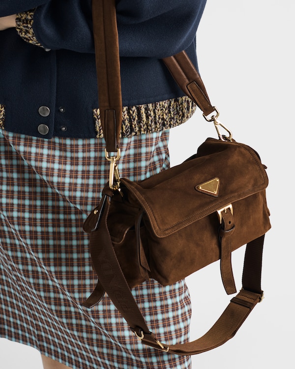 Prada Explore medium suede shoulder bag with flap - Cocoa Brown Prada Explore medium suede shoulder bag with flap - Cocoa Brown