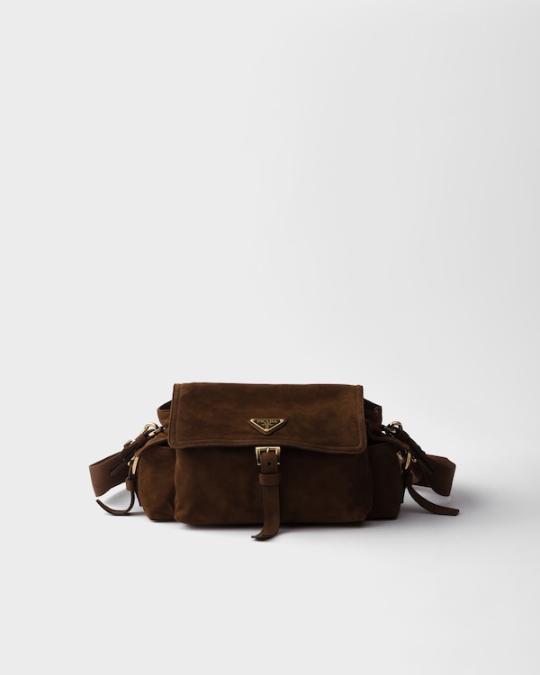 Prada Explore medium suede shoulder bag with flap - Cocoa Brown Prada Explore medium suede shoulder bag with flap - Cocoa Brown