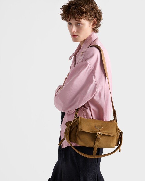 Prada Explore medium suede shoulder bag with flap - Cinnamon Prada Explore medium suede shoulder bag with flap - Cinnamon