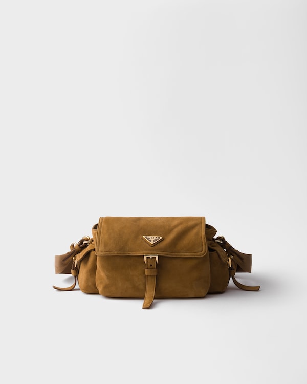 Prada Explore medium suede shoulder bag with flap - Cinnamon Prada Explore medium suede shoulder bag with flap - Cinnamon