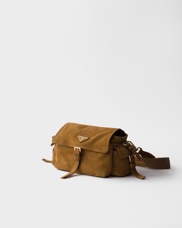 Prada Explore medium suede shoulder bag with flap - Cinnamon Prada Explore medium suede shoulder bag with flap - Cinnamon