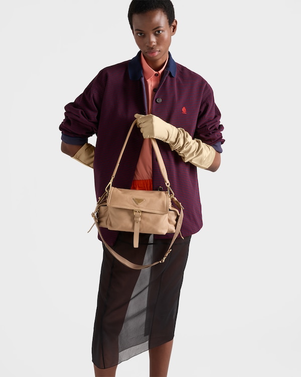 Prada Explore medium nappa leather shoulder bag with flap - Sand Beige Prada Explore medium nappa leather shoulder bag with flap - Sand Beige
