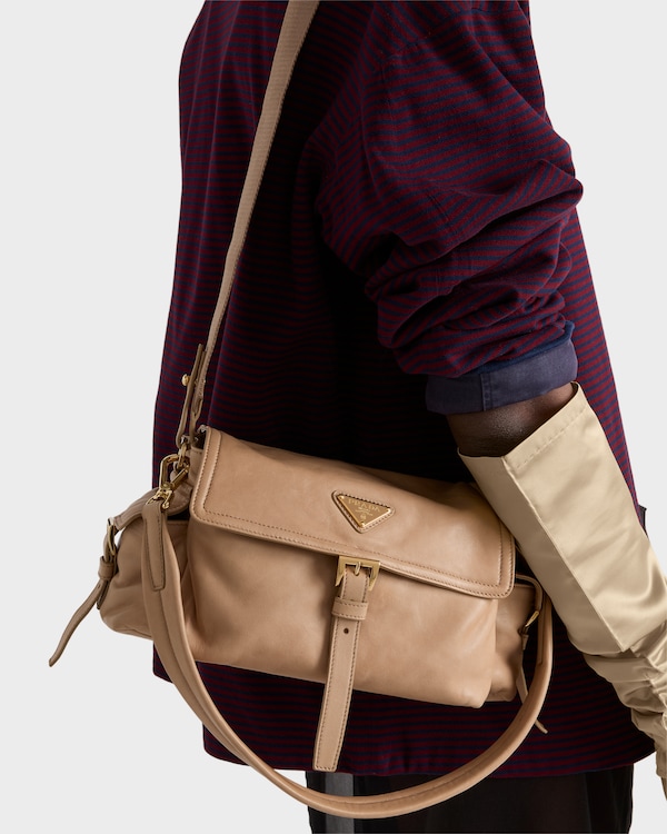 Prada Explore medium nappa leather shoulder bag with flap - Sand Beige Prada Explore medium nappa leather shoulder bag with flap - Sand Beige