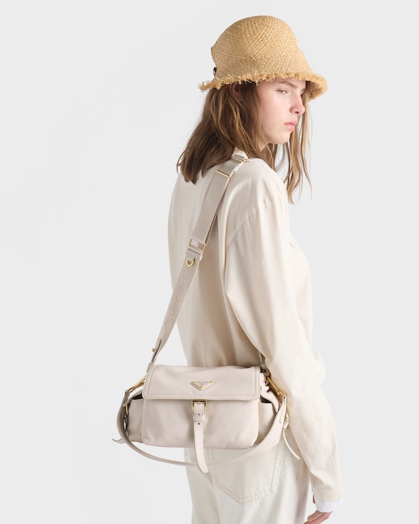 Prada Explore medium nappa leather shoulder bag with flap - Chalk White Prada Explore medium nappa leather shoulder bag with flap - Chalk White