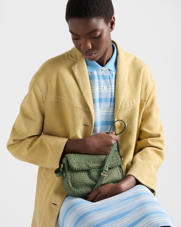 Woven leather mini shoulder bag - Aquamarine Woven leather mini shoulder bag - Aquamarine