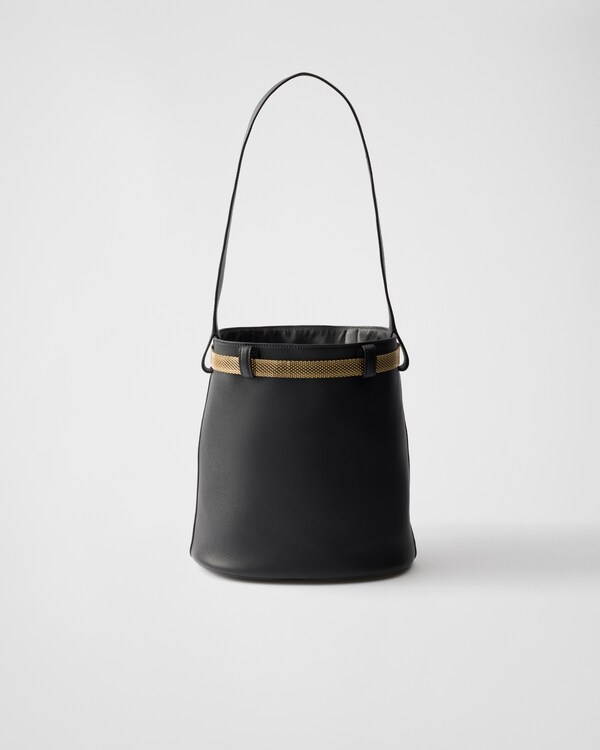 Prada Buckle皮革水桶包,带装饰系带 - 黑色 Prada Buckle皮革水桶包,带装饰系带 - 黑色