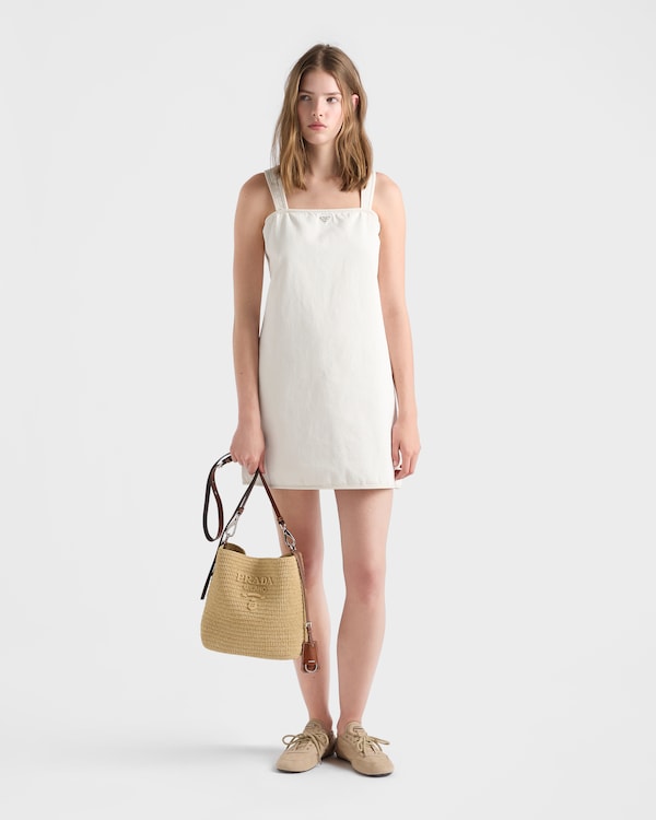 Small crochet and leather bucket bag - Beige/Brandy Small crochet and leather bucket bag - Beige/Brandy