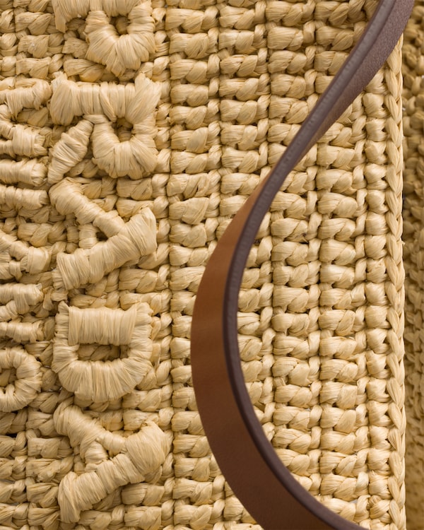 Small crochet and leather bucket bag - Beige/Brandy Small crochet and leather bucket bag - Beige/Brandy