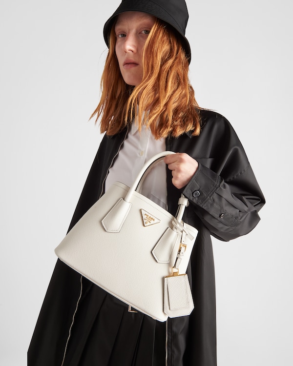 Prada Double small Saffiano leather bag - White/Black Prada Double small Saffiano leather bag - White/Black