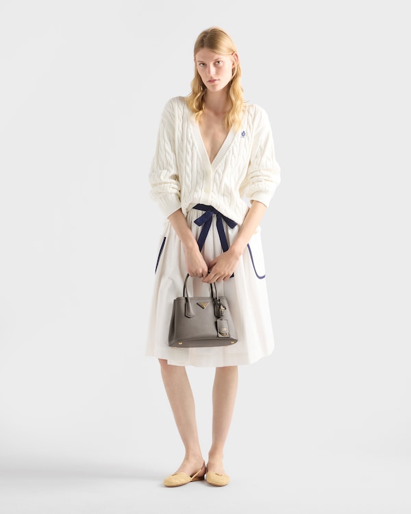 Prada Double小号Saffiano皮革手袋 - 泥灰色/黑色 Prada Double小号Saffiano皮革手袋 - 泥灰色/黑色