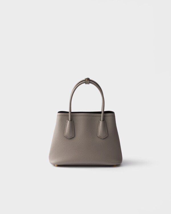 Prada Double小号Saffiano皮革手袋 - 泥灰色/黑色 Prada Double小号Saffiano皮革手袋 - 泥灰色/黑色