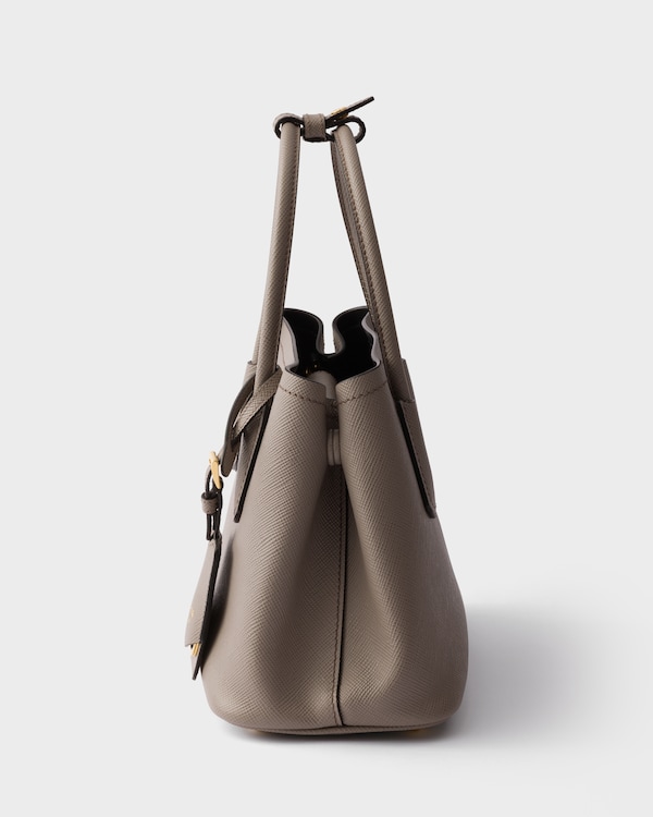Prada Double小号Saffiano皮革手袋 - 泥灰色/黑色 Prada Double小号Saffiano皮革手袋 - 泥灰色/黑色