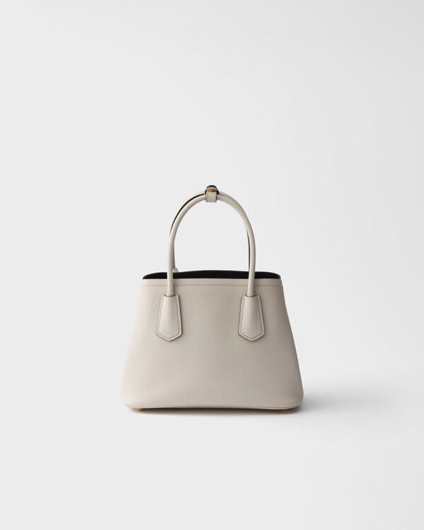 Prada Double小号Saffiano皮革手袋 - 粉笔白/黑色 Prada Double小号Saffiano皮革手袋 - 粉笔白/黑色