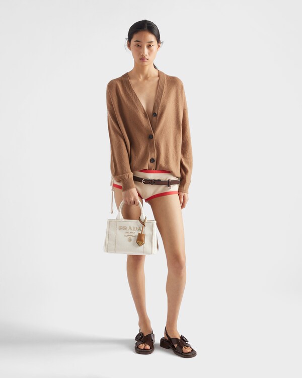 Prada Jardinière small linen blend handbag - Natural Prada Jardinière small linen blend handbag - Natural