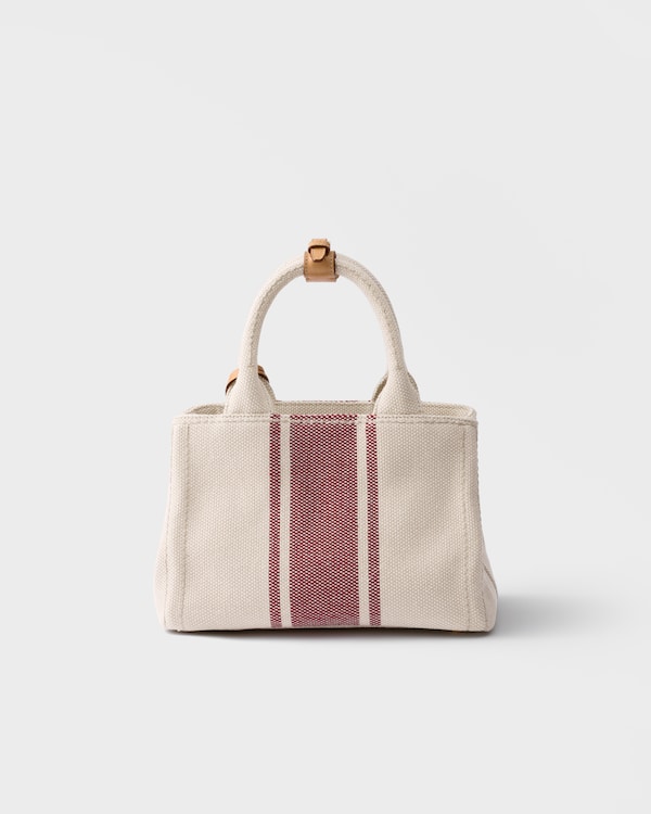 Prada Jardinière 小号棉质帆布袋 - 棕褐色/红色 Prada Jardinière 小号棉质帆布袋 - 棕褐色/红色