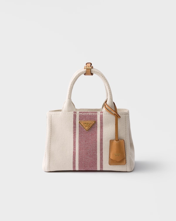 Prada Jardinière 小号棉质帆布袋 - 棕褐色/红色 Prada Jardinière 小号棉质帆布袋 - 棕褐色/红色