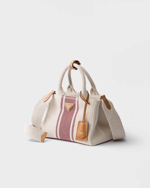 Prada Jardinière 小号棉质帆布袋 - 棕褐色/红色 Prada Jardinière 小号棉质帆布袋 - 棕褐色/红色