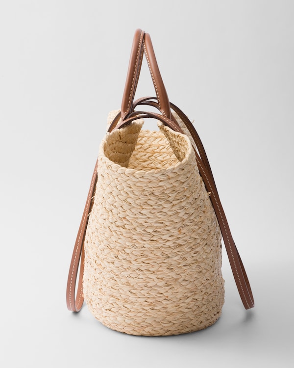 Large raffia and leather shopping bag - Beige/Cognac Large raffia and leather shopping bag - Beige/Cognac
