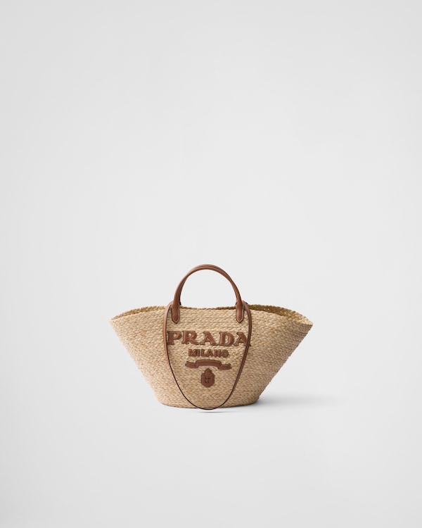 Large raffia and leather shopping bag - Beige/Cognac Large raffia and leather shopping bag - Beige/Cognac