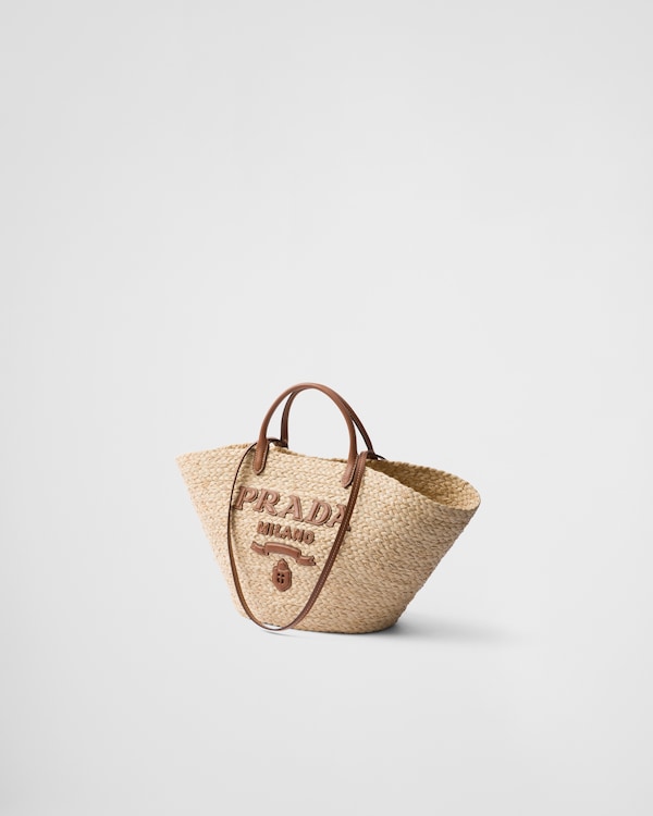 Large raffia and leather shopping bag - Beige/Cognac Large raffia and leather shopping bag - Beige/Cognac