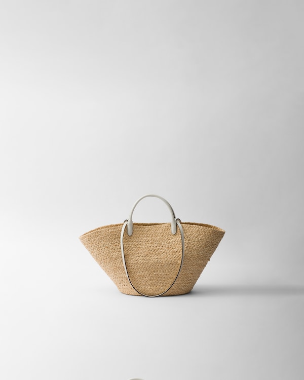Large raffia and leather shopping bag - Tan/White Large raffia and leather shopping bag - Tan/White