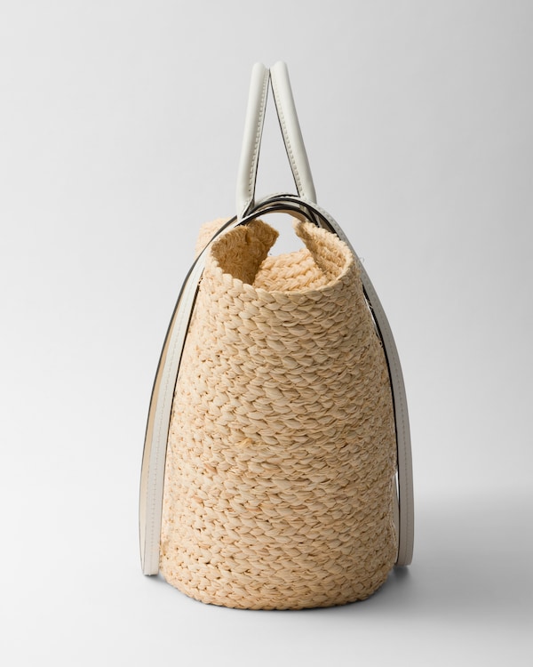 Large raffia and leather shopping bag - Tan/White Large raffia and leather shopping bag - Tan/White