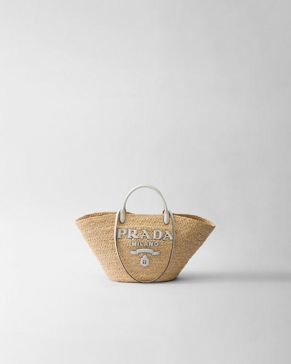 Large raffia and leather shopping bag - Tan/White Large raffia and leather shopping bag - Tan/White