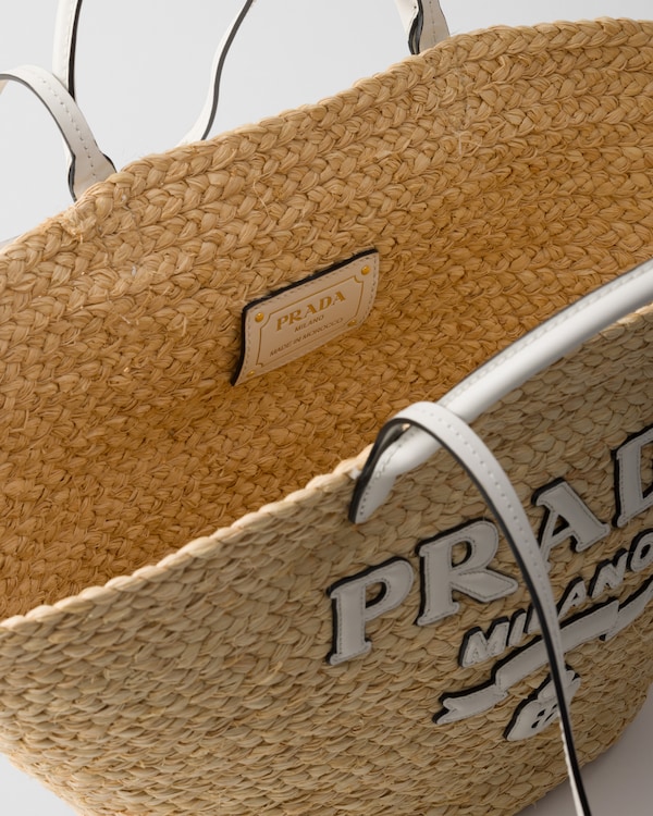 Large raffia and leather shopping bag - Tan/White Large raffia and leather shopping bag - Tan/White