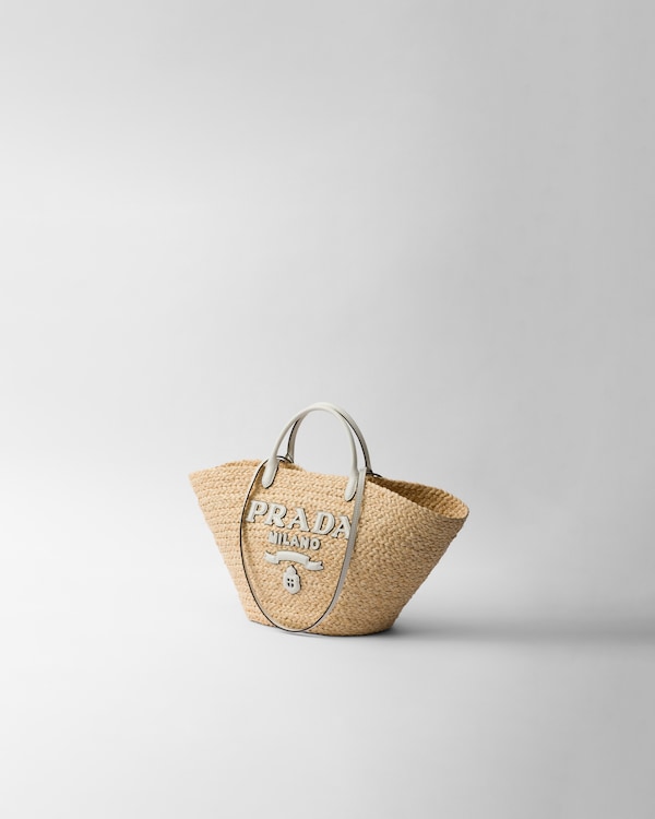 Large raffia and leather shopping bag - Tan/White Large raffia and leather shopping bag - Tan/White