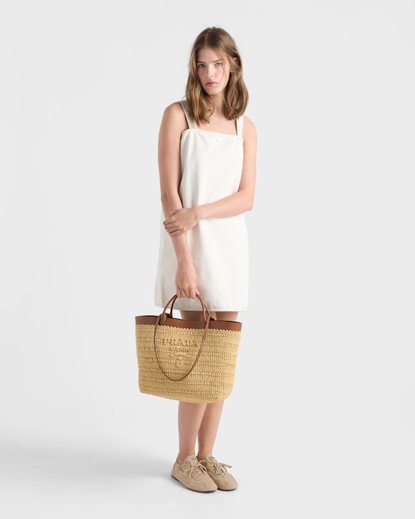 Medium crochet and leather tote bag - Natural/Cognac Medium crochet and leather tote bag - Natural/Cognac