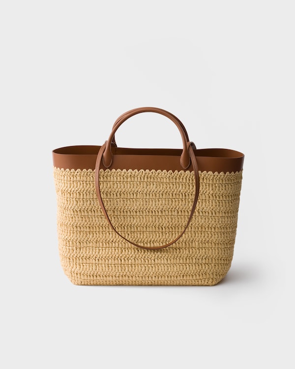 Medium crochet and leather tote bag - Natural/Cognac Medium crochet and leather tote bag - Natural/Cognac