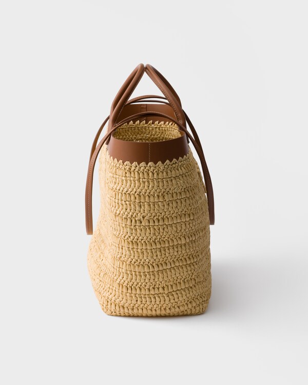 Medium crochet and leather tote bag - Natural/Cognac Medium crochet and leather tote bag - Natural/Cognac