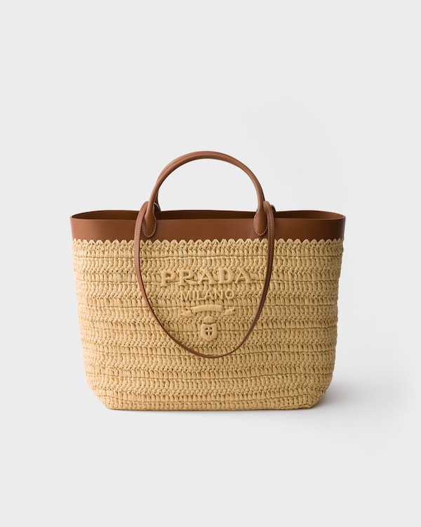 Medium crochet and leather tote bag - Natural/Cognac Medium crochet and leather tote bag - Natural/Cognac
