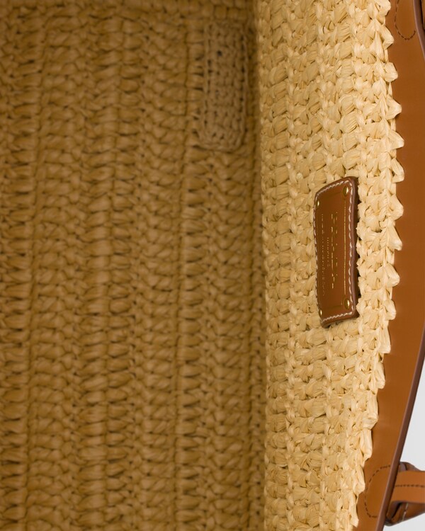 Medium crochet and leather tote bag - Natural/Cognac Medium crochet and leather tote bag - Natural/Cognac