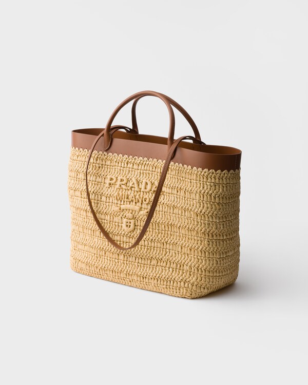 Medium crochet and leather tote bag - Natural/Cognac Medium crochet and leather tote bag - Natural/Cognac