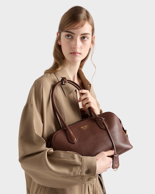 Prada Signet 中号皮革托特包 - 栗褐色 Prada Signet 中号皮革托特包 - 栗褐色