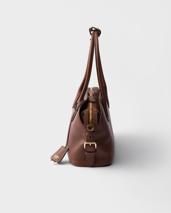 Prada Signet 中号皮革托特包 - 栗褐色 Prada Signet 中号皮革托特包 - 栗褐色