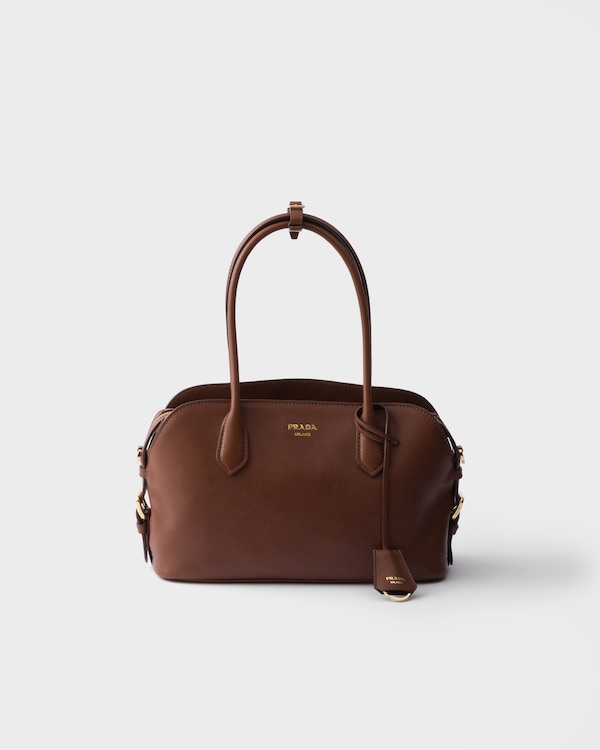 Prada Signet 中号皮革托特包 - 栗褐色 Prada Signet 中号皮革托特包 - 栗褐色