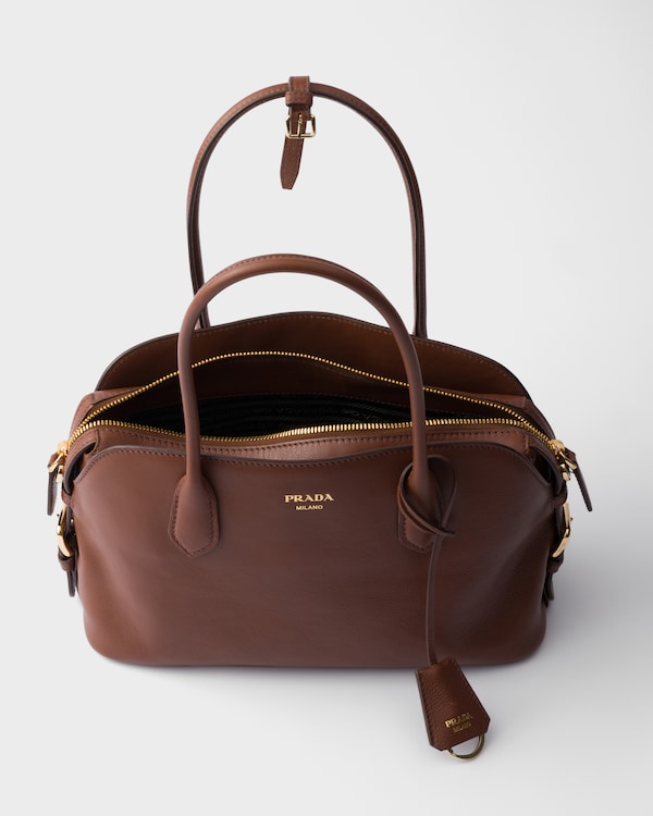 Prada Signet 中号皮革托特包 - 栗褐色 Prada Signet 中号皮革托特包 - 栗褐色