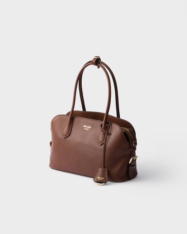Prada Signet 中号皮革托特包 - 栗褐色 Prada Signet 中号皮革托特包 - 栗褐色